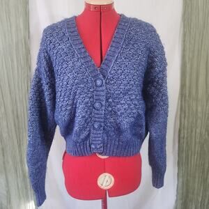 Forever 21 Blue Long Sleeves Button Up Short Sweater Cardigan  Size M